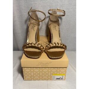 NEW NIB Jewel Badgley Mischka Shea Block Heel Sandals Size 8.5 Copper Womens